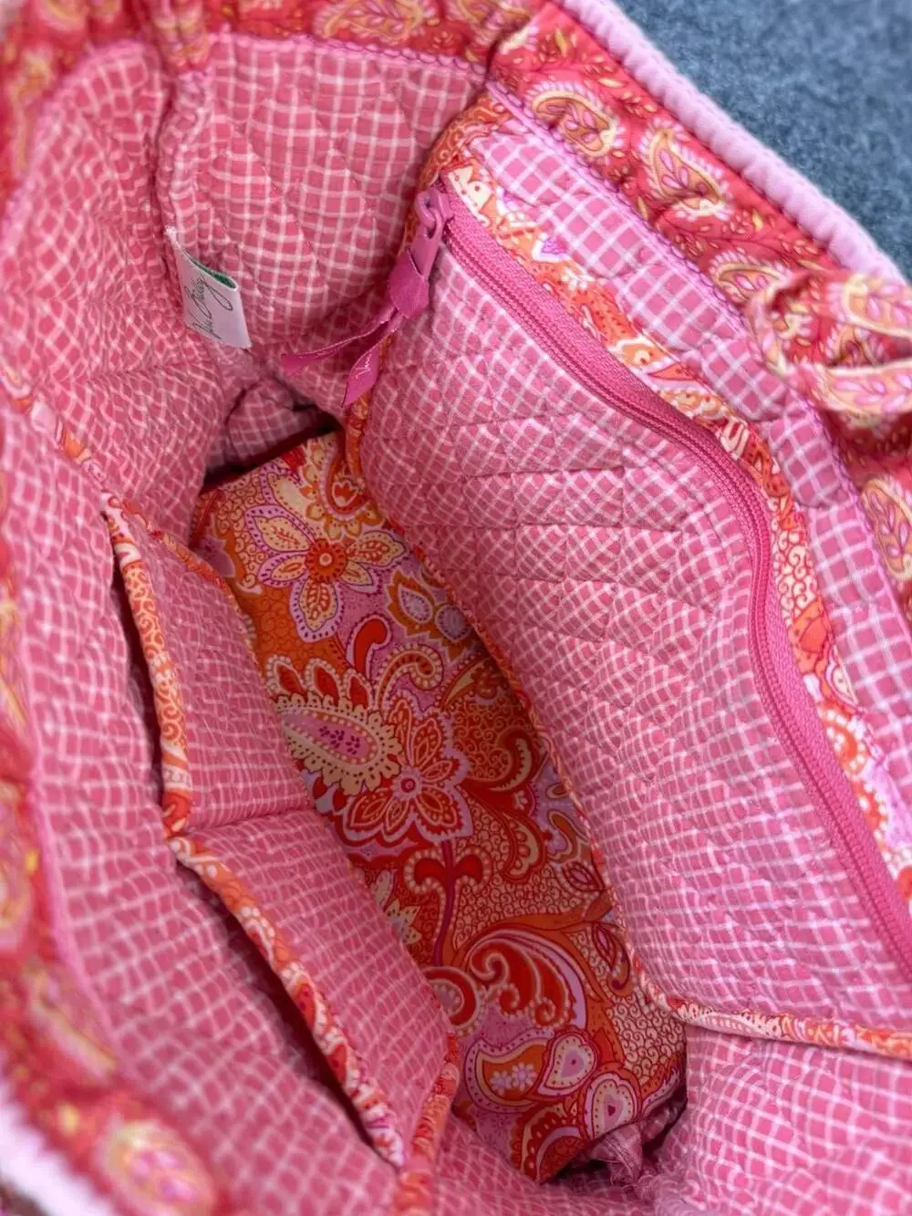 Vera Bradley Quilted Cotton Small Tote Bag in Pink Orange Paisley